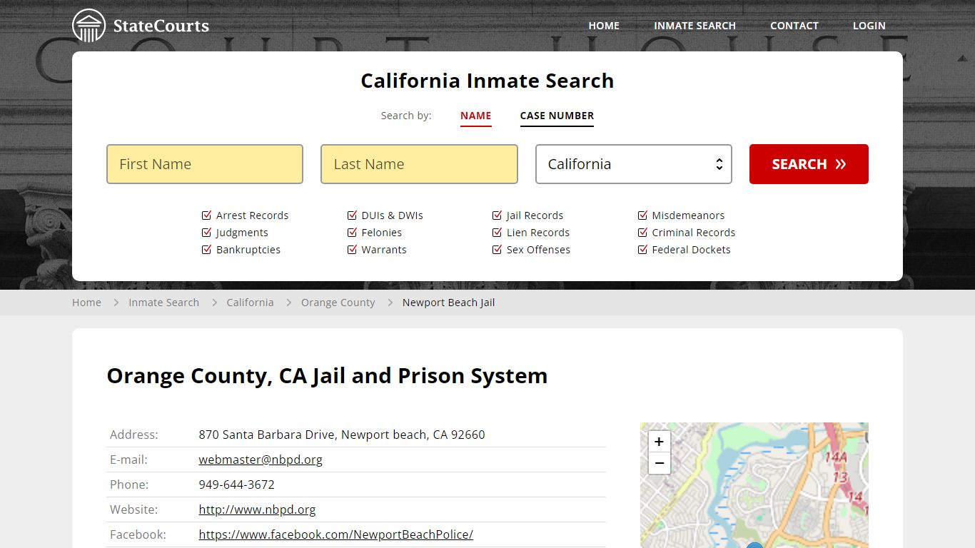 Newport Beach Jail Inmate Records Search, California - StateCourts